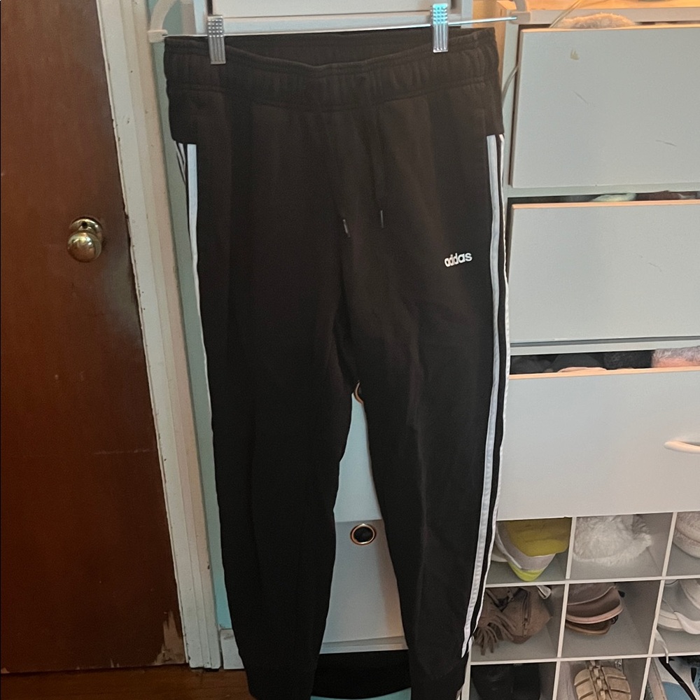 Adidas womens Black Joggers with White Stripes